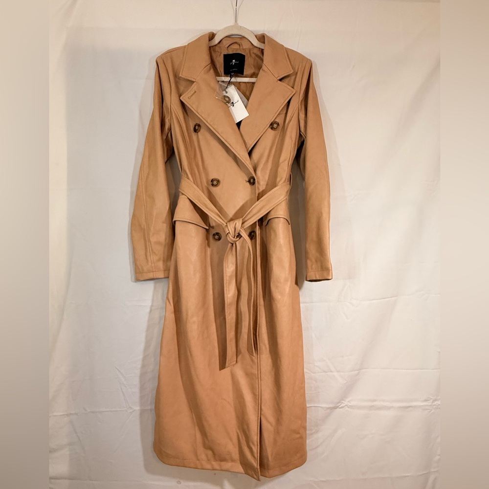 NWT 7 for all Mankind vegan leather Trench Coat size M
